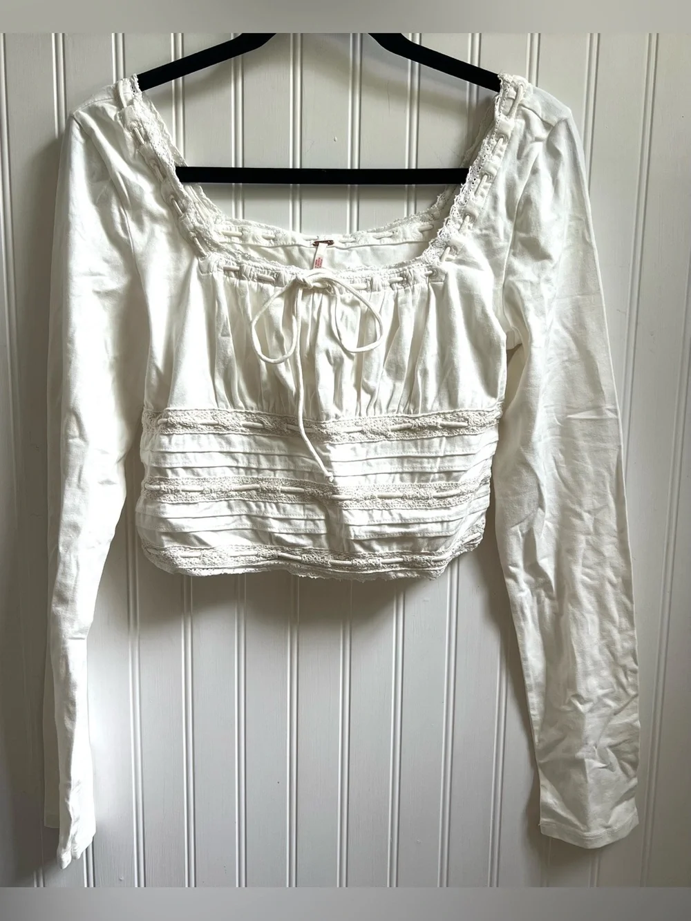 Free People Square Neck Scarlet Smocked Long Sleeve in White Size Small NWOT